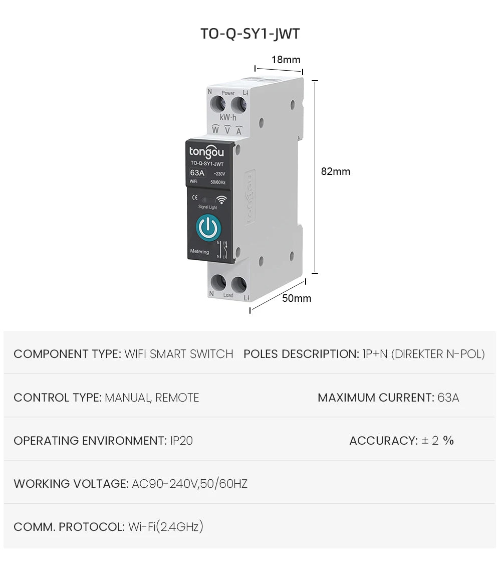 Smart WiFi DIN Rail Circuit Breaker – Energy Monitoring & Remote Control
