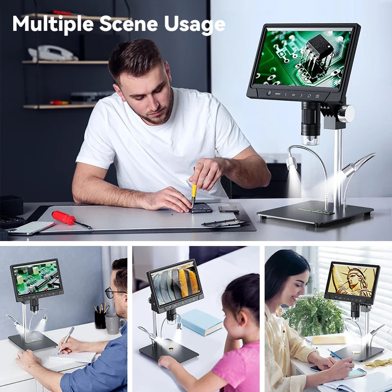 10.1'' Digital Microscope Full View 1920P Coin Microscope with 28 LEDs USB Professional Electron Microscopios For Repair 3000mAH