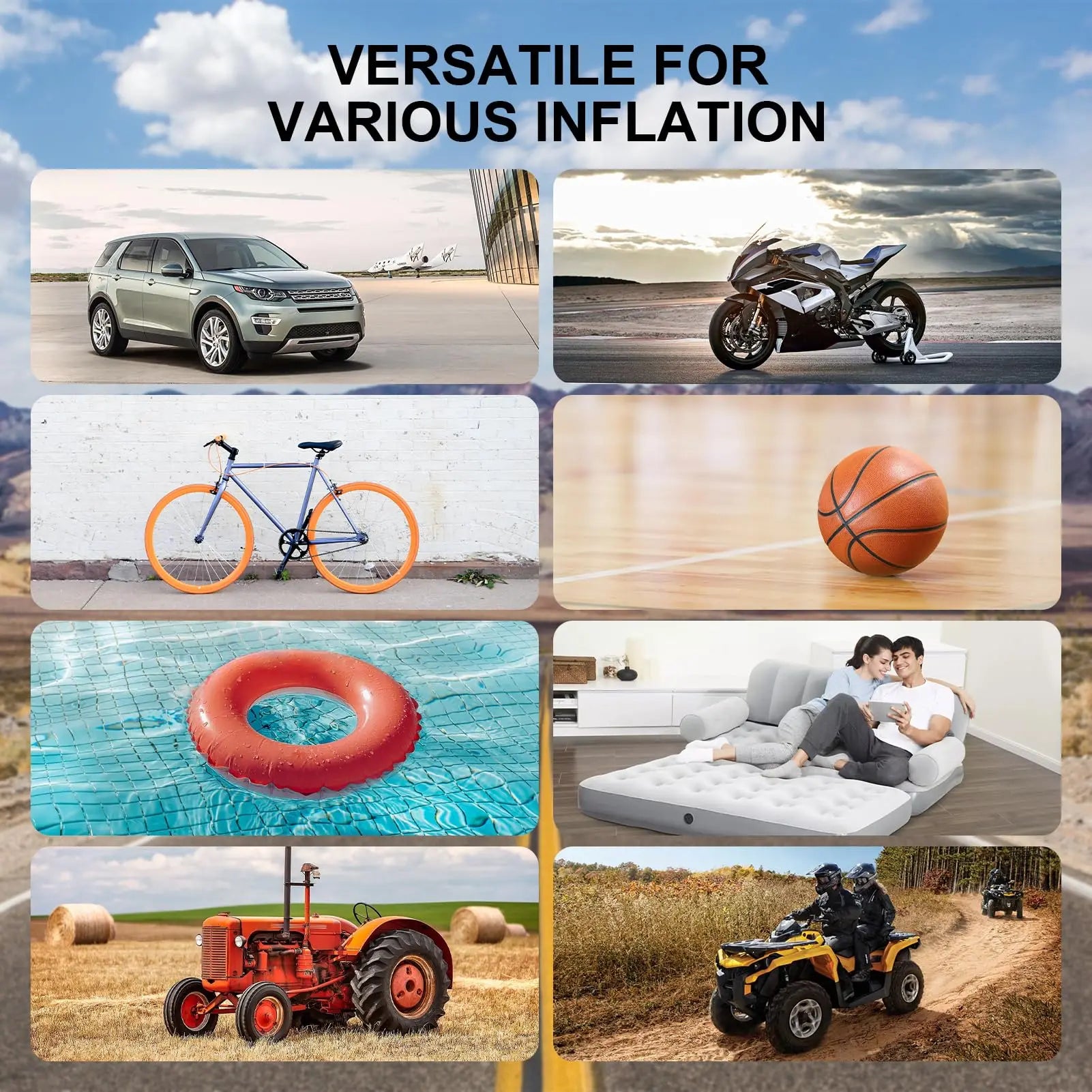 160 PSI nešiojamas padangų pripūtimo oro kompresorius su padangų slėgio matuokliu automobilių, dviračių, motociklų padangoms, kamuoliams ir kt.