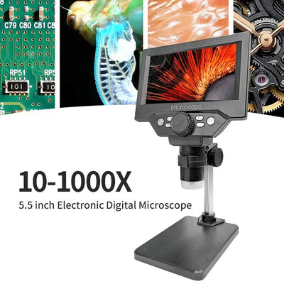 5,5 colio LCD skaitmeninis mikroskopas 1000X 1080P monetų mikroskopo didintuvas su stovu litavimo mikroskopas elektronikos remontui