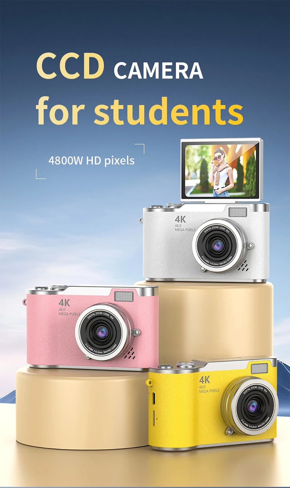 4K Digital Camera 48MP Kid Camera Autofocus Vlogging Camera 2.4inches Flip the screen 180 ° for Kid Adult Beginners Portable Cam