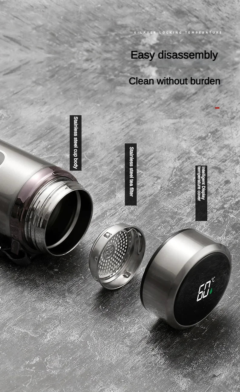 500 ml – 1 litro nerūdijančio plieno termosas su LED temperatūros ekranu, „Sus304“ arbatos ir vandens butelis, termosas, nešiojami puodeliai