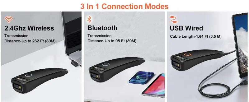 2D brūkšninių kodų skaitytuvas „Bluetooth 2.4G“ belaidis 1D 2D QR kodo skaitytuvas, mini nešiojamas kišeninis skaitytuvas, „iOS“, „Android“ kompiuteris, skirtas mobiliesiems mokėjimams