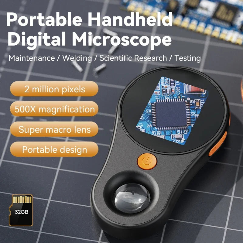 2.0inch 500X Digital Microscope 1080P Video Coin Microscopio with Magnifying Glass Wiht 8Leds for Electronics Repair