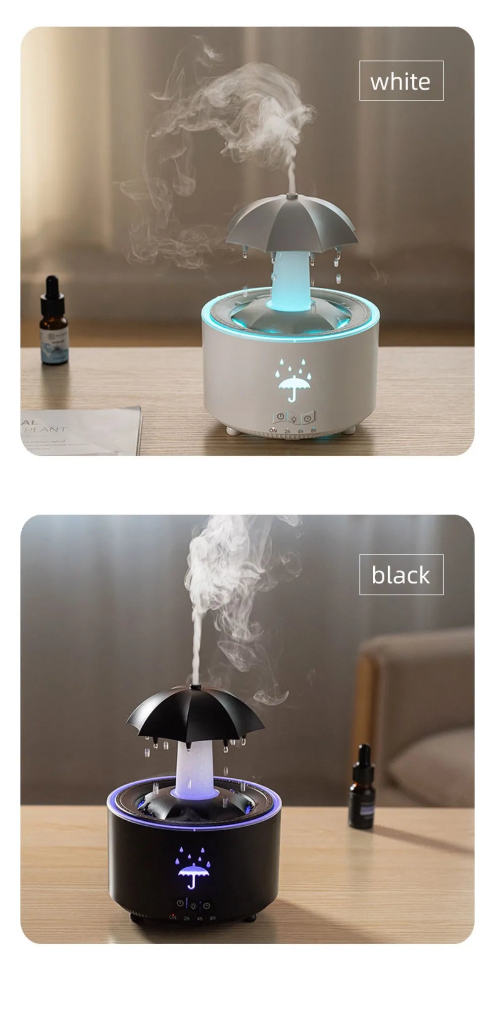 Rotating Raindrop Aroma Diffuser – 300ML Ultrasonic Humidifier with Remote Control & 7-Color Ambient Light