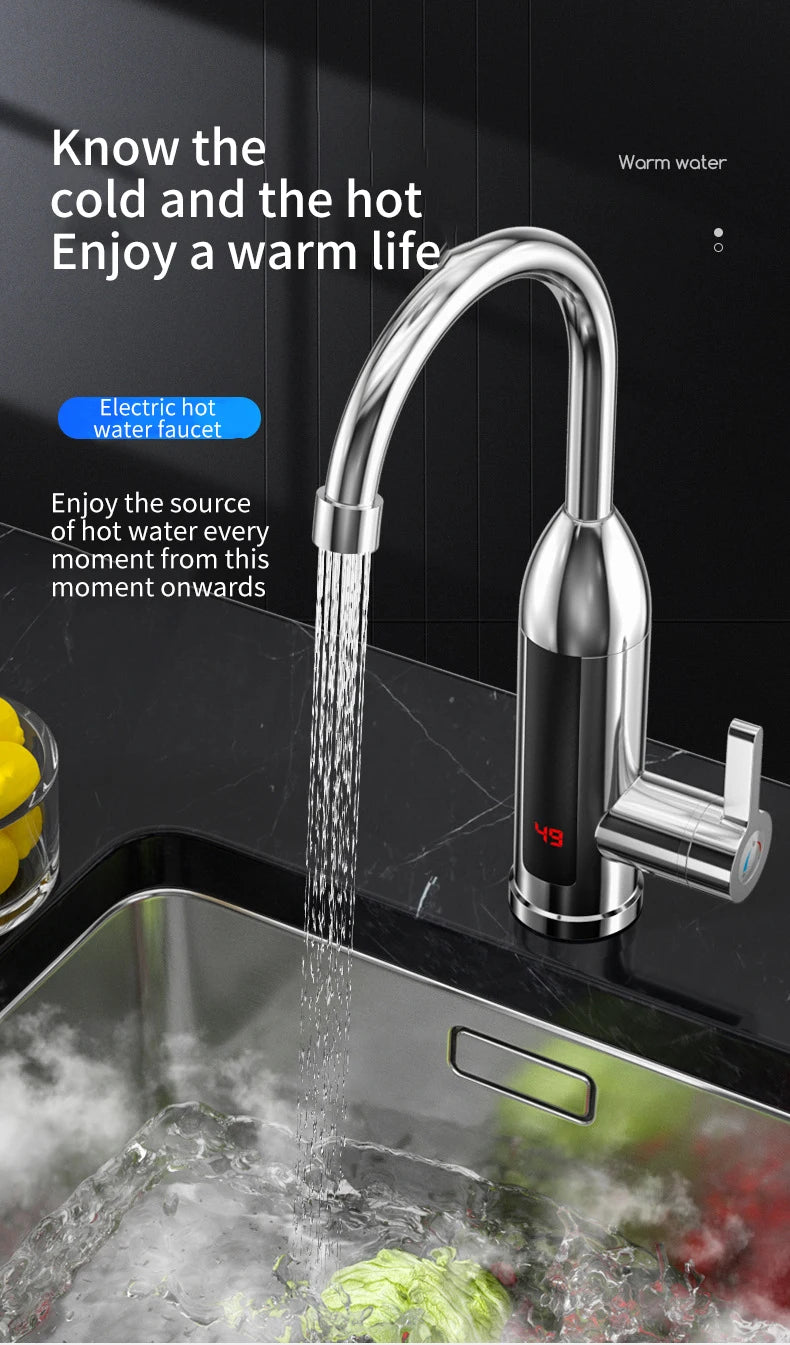 3000 W 220 V elektrinis virtuvės vandens šildytuvas, momentinio karšto nerūdijančio plieno vandens čiaupo šildytuvas, šalto šildymo čiaupas