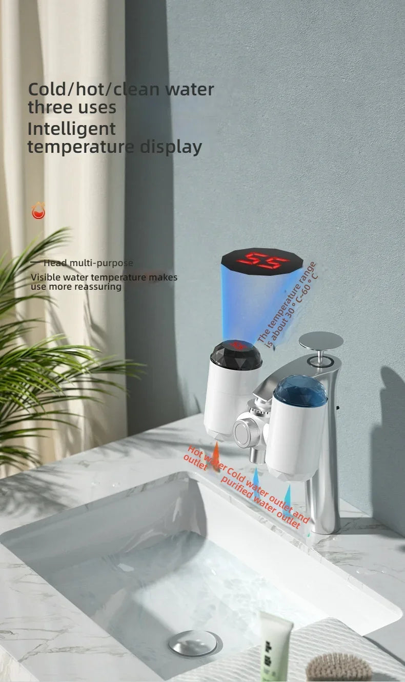 3000W Instant Hot Water Heater Faucet Electric Tankless for Kitchen Fast Heating Tap with Temperature Display