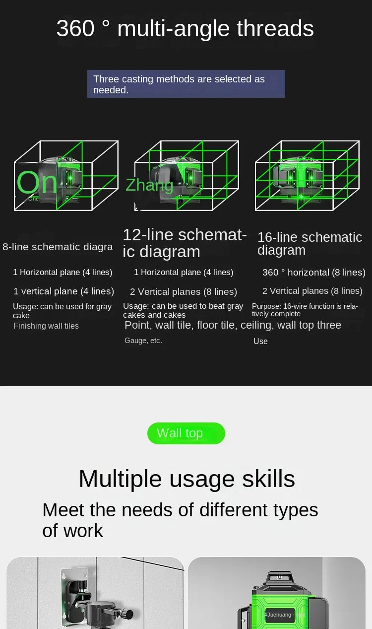 3D/4D nivel a laser 12/16 Lines Laser Level 3° Self-leveling Machine Battery Leveling Tool Vertical Horizontal Lazer Levels