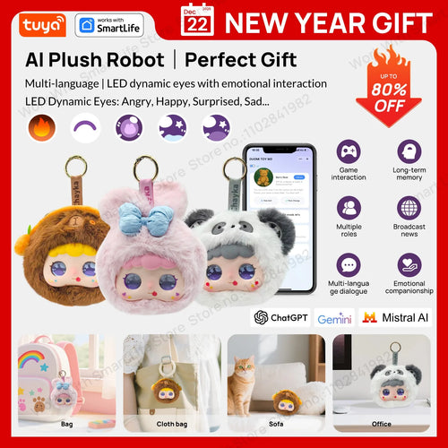 „Tuya Smart AI“ pliušinis robotas su LED akimis ir balso valdymu, interaktyvus išmanusis žaislas, įkraunamas su USB, vaikų dovanoms / išmaniesiems namams