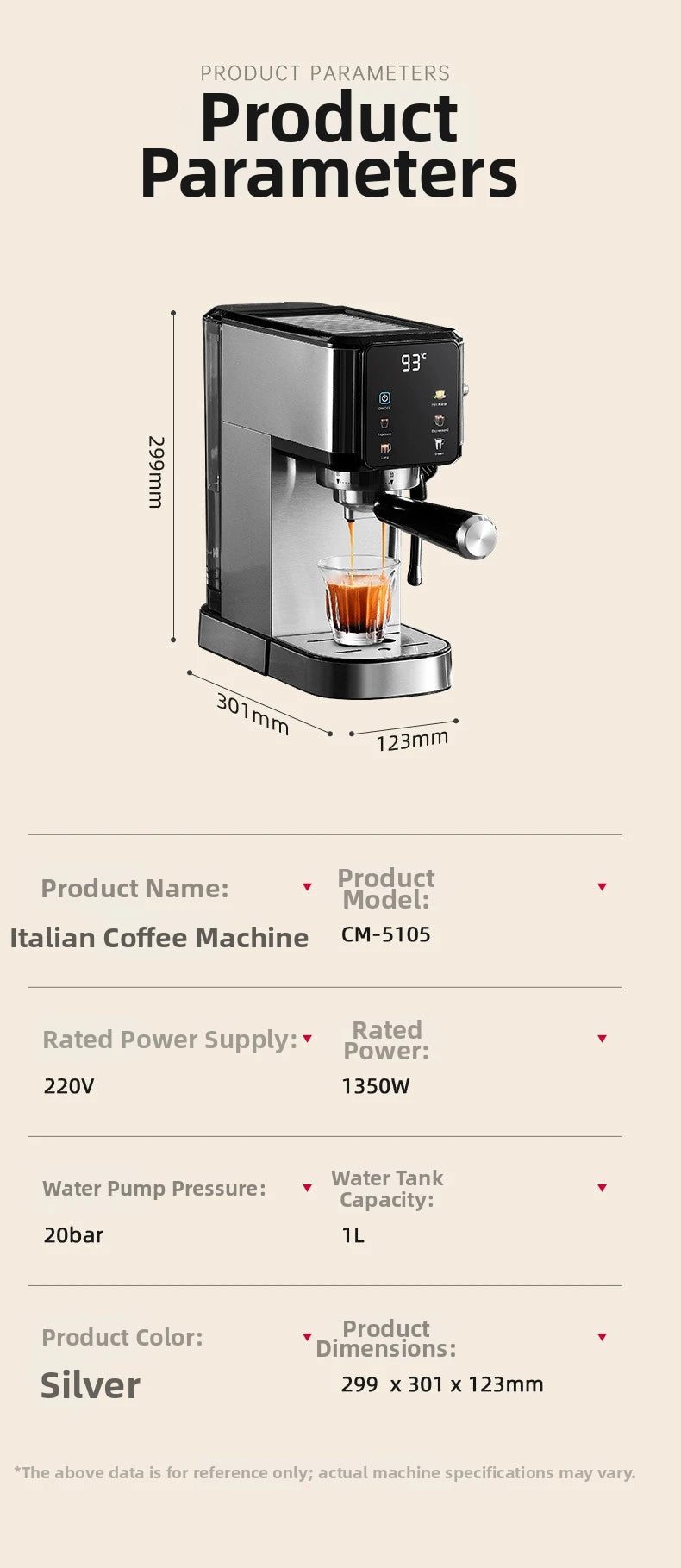 20Bar Touch Screen Espresso Machine, Stainless Steel Coffee Maker with Milk Frother Touch Screen BPA-Free & Easy Clean