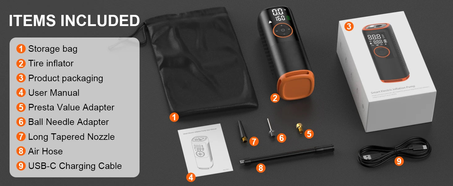 160 PSI nešiojamas padangų pripūtimo oro kompresorius su padangų slėgio matuokliu automobilių, dviračių, motociklų padangoms, kamuoliams ir kt.