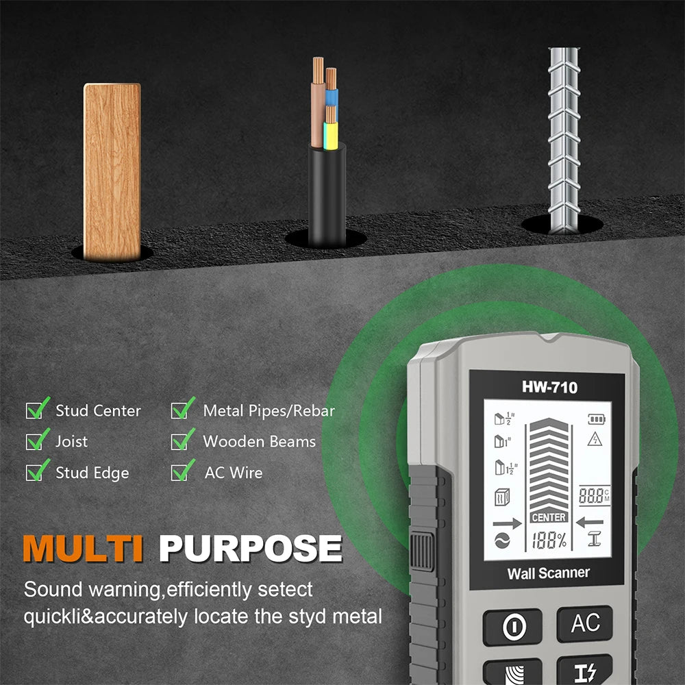 5 in 1 Wall Metal Detector Depth Wall Stud Finder Metal Wood Studs AC Voltage Live Wire Detect Wall Scanner Electric Box  Finder