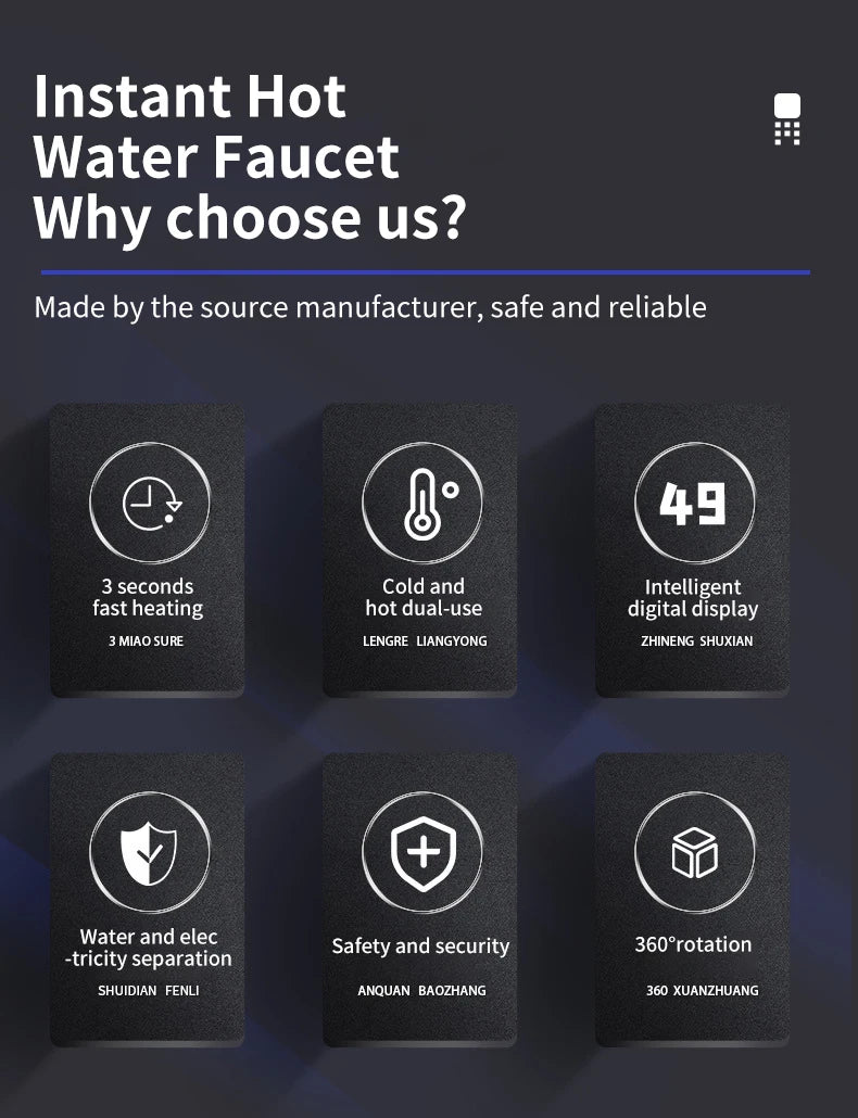 3000 W 220 V elektrinis virtuvės vandens šildytuvas, momentinio karšto nerūdijančio plieno vandens čiaupo šildytuvas, šalto šildymo čiaupas