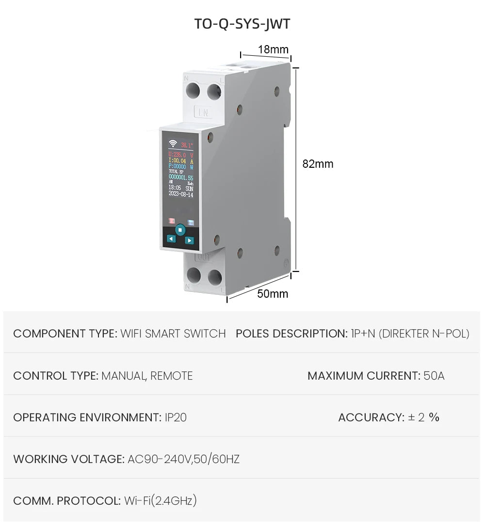 Smart WiFi DIN Rail Circuit Breaker – Energy Monitoring & Remote Control