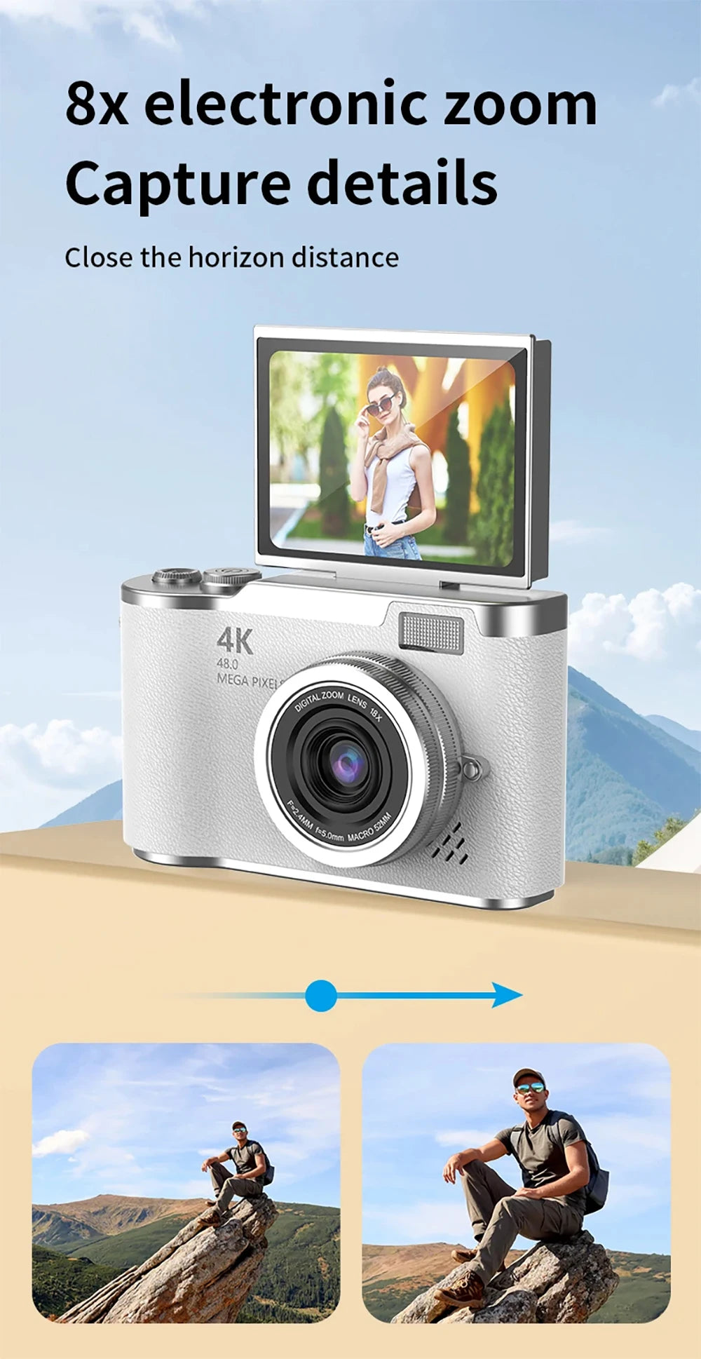 4K Digital Camera 48MP Kid Camera Autofocus Vlogging Camera 2.4inches Flip the screen 180 ° for Kid Adult Beginners Portable Cam