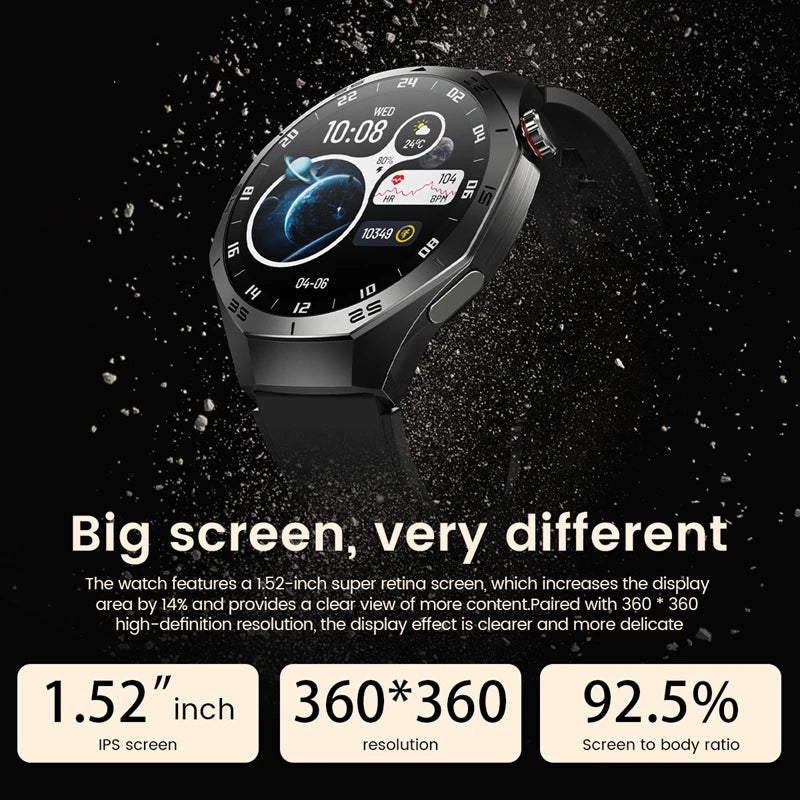 2025 New Pro Smart Watch Men HD AMOLED Screen GPS Motion trajectory HeartRate Bluetooth Call 1.52" SmartWatch IP68 For Huawei